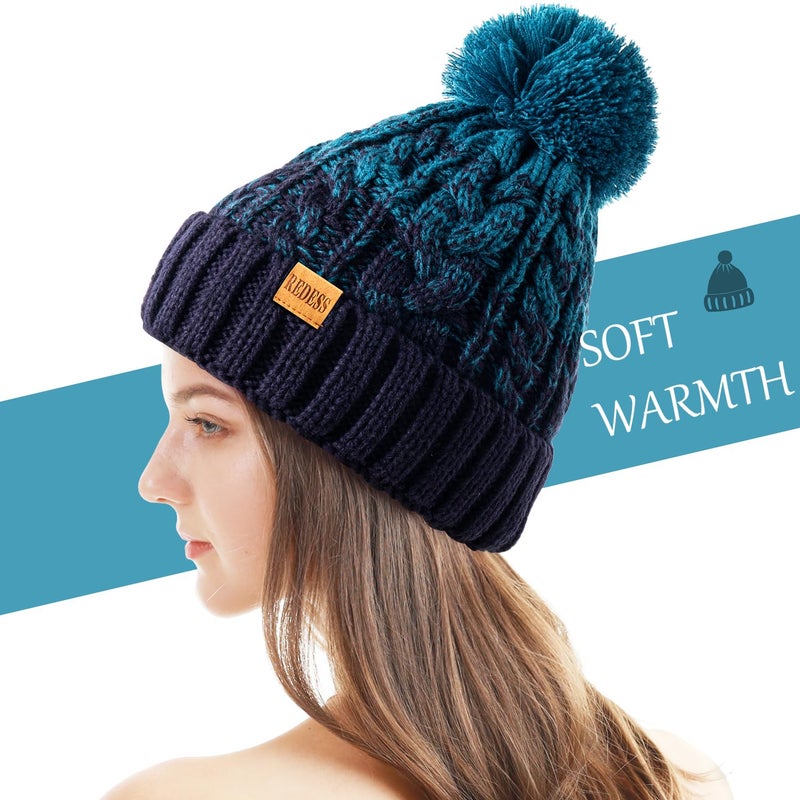 REDESS Women Winter Pompom Beanie Hat with Warm Fleece Lined, Thick Slouchy Snow Knit Skull Ski Capâ€¦ - Image 3